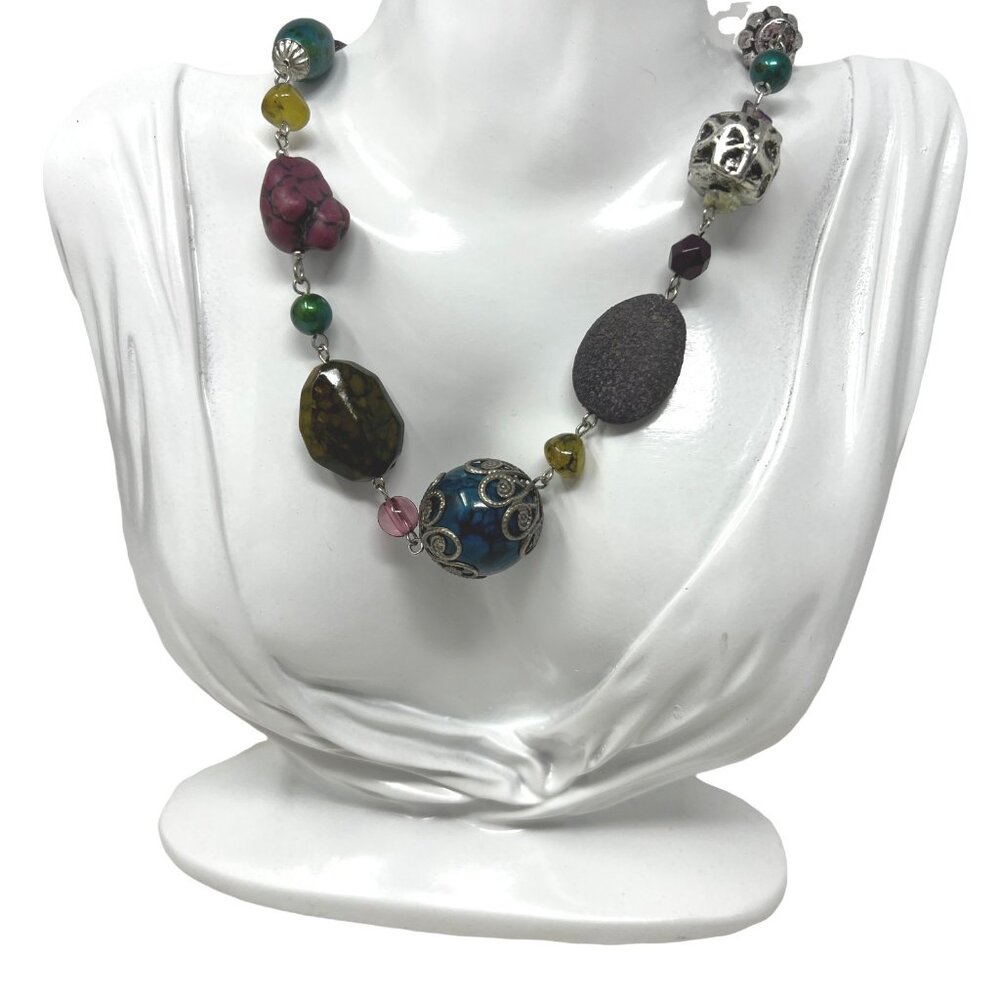 Boho‎ Statement Necklace Chunky Beaded Mixed Materials Multicolor Bold Jewelry
